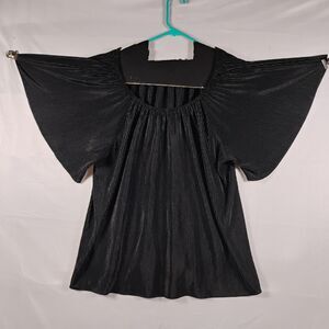 Roz & Ali Womens 2XL Black On Or Off Shoulder Ribbed Tunic Blouse Flare Sleeve